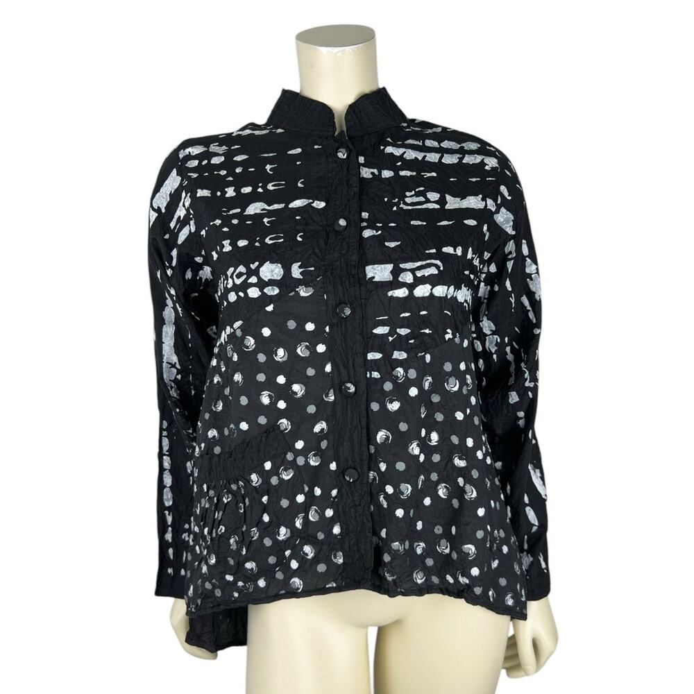 Harubella Black Hand Painted Button Up Top Size S Lagenlook Art to Wear Jacket
